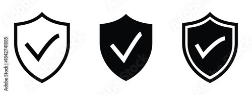 Shield & Security Icon Set – Check Mark, Cross, Lock, and Protection Symbols
