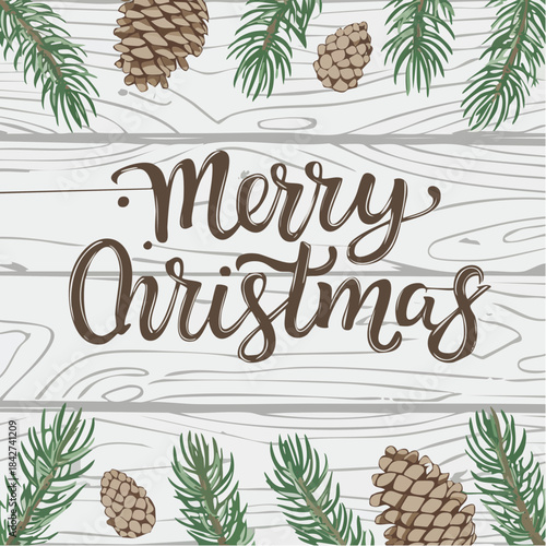 Rustic merry christmas pinecone and fir branch greeting