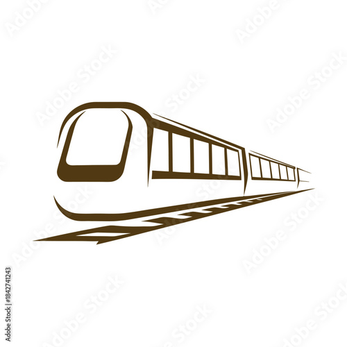 Brown monorail train on tracks transportation outline