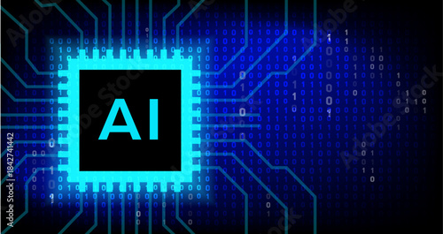 Artificial Intelligence CPU with Binary Code 0, 1  Digital Technology