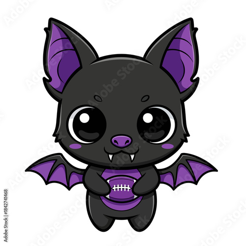 Cute Cartoon Bat Holding a Football.