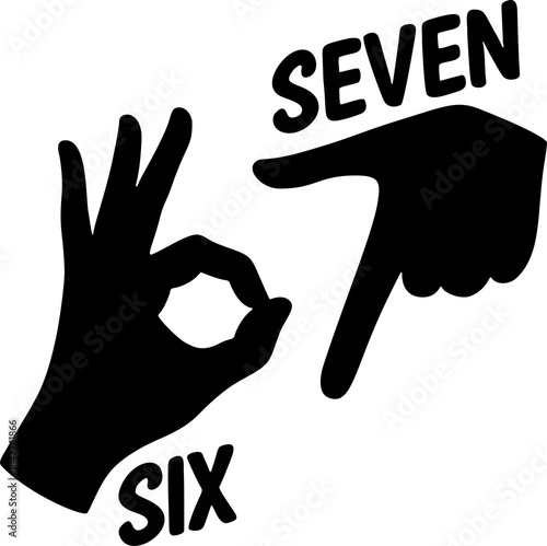 Funny Six Seven Meme Hand Gesture PNG | Viral 6 7 Internet Humor Clipart | Trendy Gen Z Design With Transparent Background for T-shirt Sublimation silhouette. 