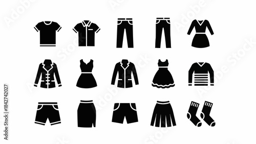 Collection of Black Clothing Icons for Fashion and Style.