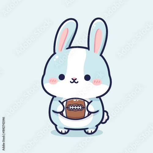 Cute cartoon bunny holding an American football.