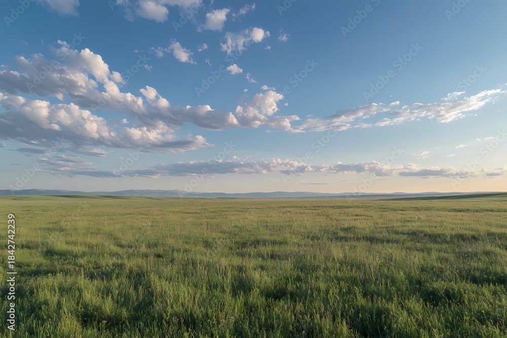 Obraz premium A vibrant green wheat field stretching into the distance under a clear blue sky . 