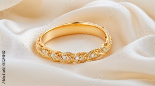 Luxurious gold bracelet placed gently on a silk backdrop, a symbol of refinement and beauty