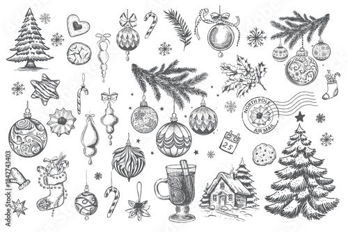 Hand-drawn Christmas Holiday Elements Collection