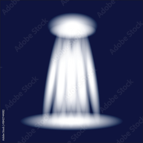 Blue and white shower heads spray fresh water in a clean white bathroom