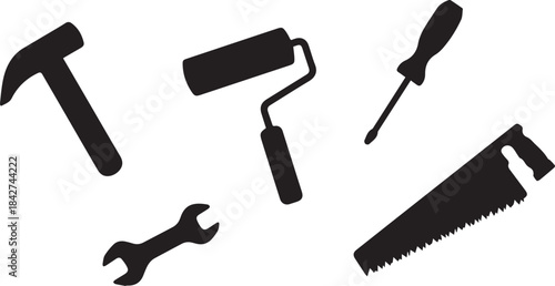 Set of tool icons and silhouettes for construction and repair