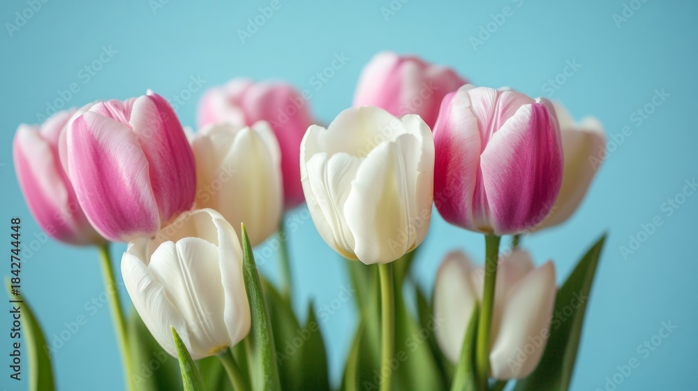 Fototapeta premium A close-up photograph of fresh tulips in a vase, showcasing the beauty of spring.