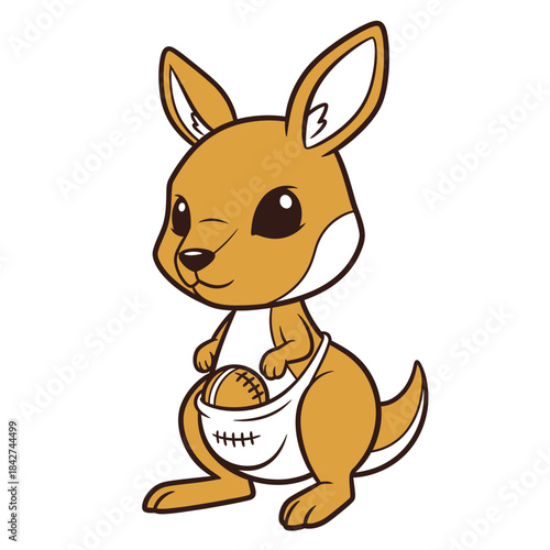 Cute Cartoon Kangaroo Holding a Football in its Pouch.