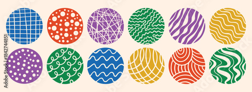circles abstract colorful backgrounds or patterns. hand drawn doodle round shapes. spots, drops, curves and lines. contemporary modern trendy elements