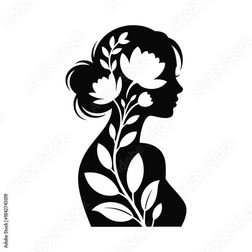 Woman with floral hair and neck