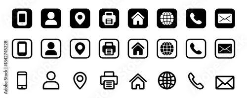 Contact icon set, contact us in line and solid style. Website icons set address, location, number, email, phone, website, message, icon collection, communication contact. vector illustration