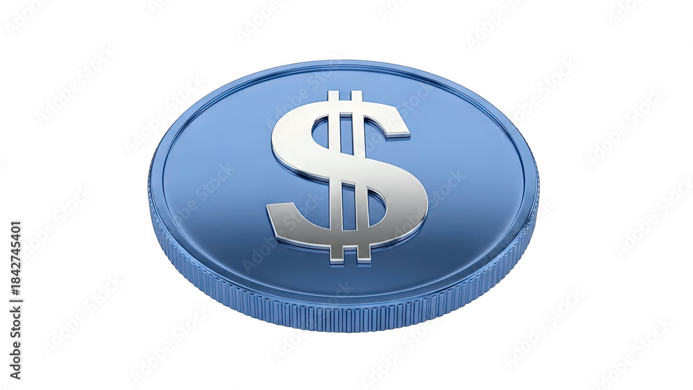 Obraz premium Blue Dollar Coin on White Background