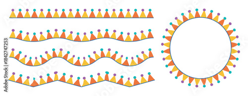 Various styles of vector bunting flag garlands. Bunting flags collection. retro flag pennant chain for party, event, festive. Birthday celebration banners decent vector set