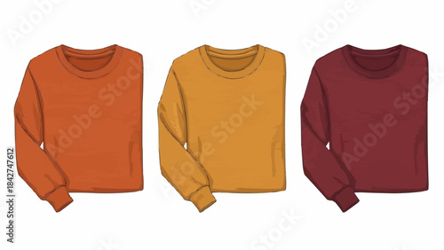 Three Long Sleeve Sweatshirts in Different Autumn Colors.