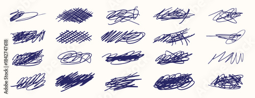 Hand drawn pen scribble strokes black line art doodle set