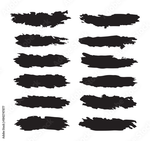 Black Grunge Brush Stroke Collection on White Background