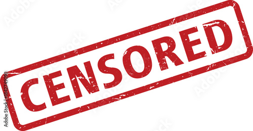 Isolated Red Censored Rubber Stamp Illustration on White Background with Grunge Texture Details