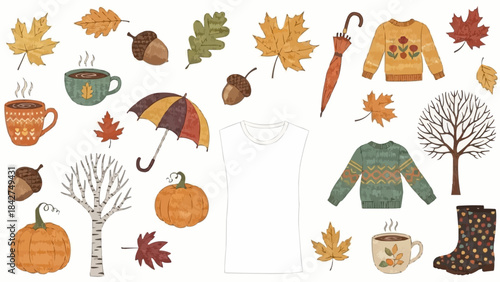 Cozy Autumn Collection of Seasonal Elements and Clothing.