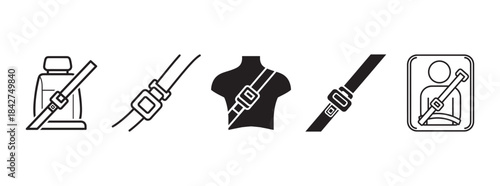 Seatbelt Safety Belt Icon Set Outline and Solid Car Security Symbol