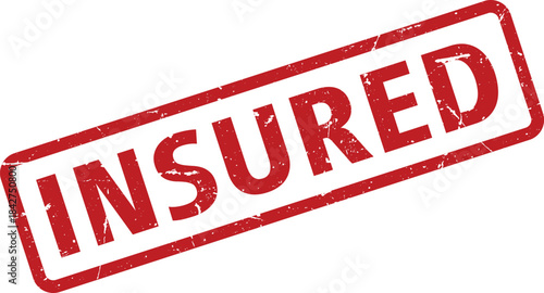 Red Insured Rubber Stamp Effect Rectangle Shape with Distressed Grunge Look on White Background