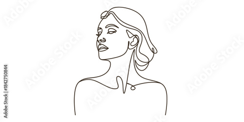 A simple continuous line art drawing of a beautiful woman's profile portrait Vector, illustration