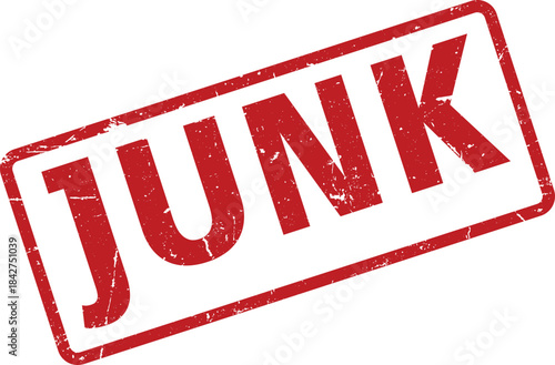 Red Distressed Junk Stamp Angled Rubber Stamp with Textured Letters and Border