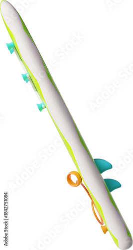 Surfboard, SUP board 3D cartoon plastic style, vector surfing board active sport on water, ride wave equipment edge view