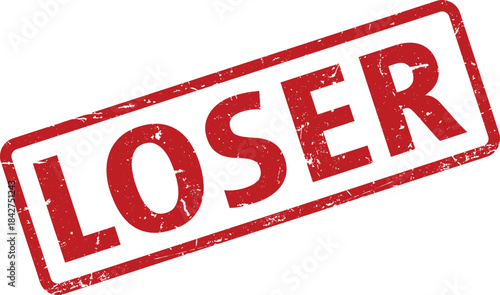 Distressed Red Loser Stamp on White Background, Angled Perspective, Isolated and Textured Impression