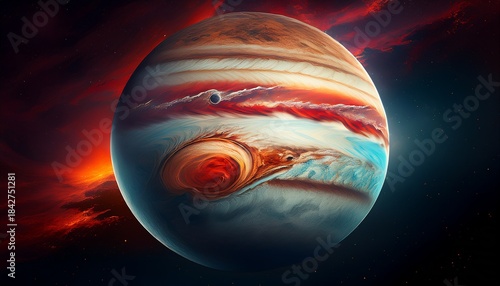 jupiter planet showing great red spot and stormy atmosphere