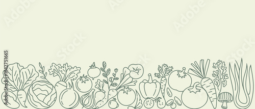 Fresh Vegetable Line Art Border Illustration for Organic Food and Healthy Cooking