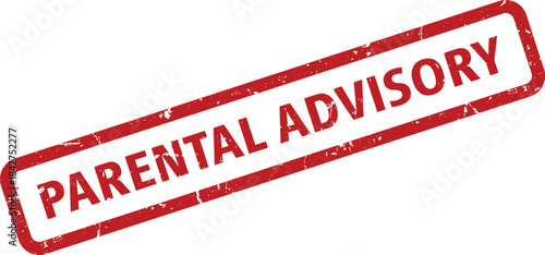 Distressed Red Parental Advisory Stamp with Rounded Corners on White Background, Isolated Image