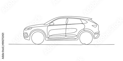 One single line art drawing of a modern crossover vehicle for transportation Vector, illustration