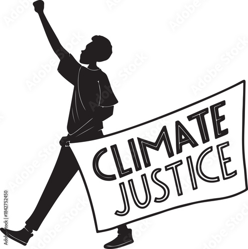 Protester holding a banner for climate justice