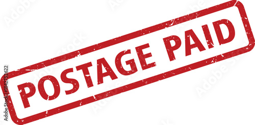 Distressed Red Postage Paid Stamp on White Background Mailing and Shipping Concept