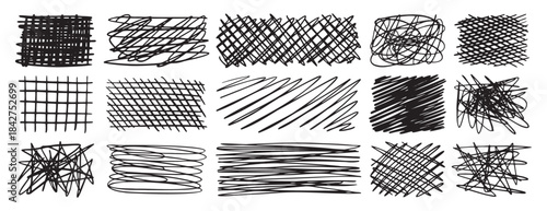 Hatch scribble element, hatching textured cross lines doodles. Pencil elements, sketch line texture, hand drawn scrawl rectangle collection