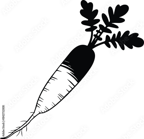 Minimalist black daikon radish vegetable silhouette vector icon