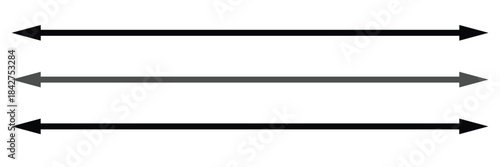 Horizontal long straight arrow signs. Black pointer, direction, position symbol and double arrow icon isolated on white background. Vector Illustration .