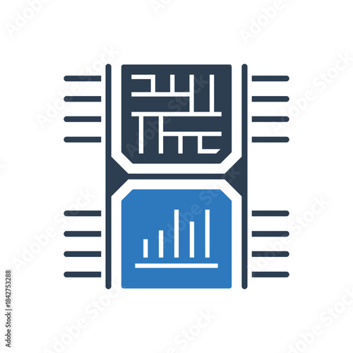 Data Analytics Chip Icon - Bar Chart With Processor Chip Icon