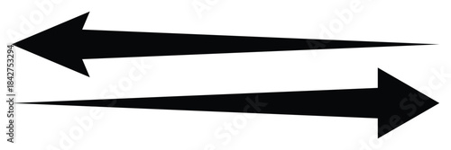 Horizontal long straight arrow signs. Black pointer, direction, position symbol and double arrow icon isolated on white background. Vector Illustration .
