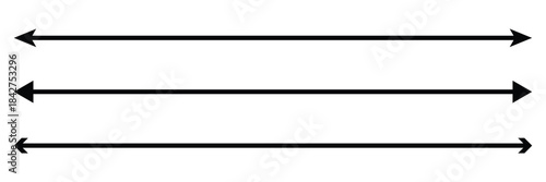 Horizontal long straight arrow signs. Black pointer, direction, position symbol and double arrow icon isolated on white background. Vector Illustration .