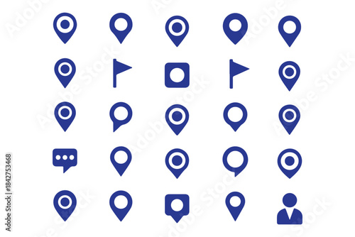 Location pin icon set map pointer gps navigation marker distance route business address destination indicator pinpoint button vector icons collection black white silhouette design
