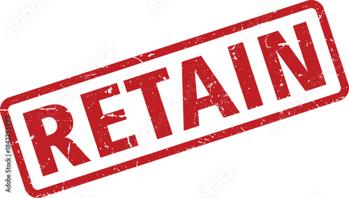 Red Retain Word inside Rectangular Rubber Stamp on White Background, Grunge Texture