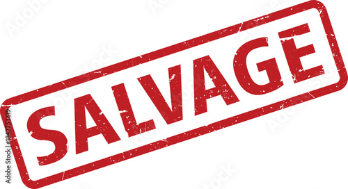 Red Salvage Rubber Stamp on White Background, Indicating Recovery, Recycling, or Reclamation Efforts. Distress Texture