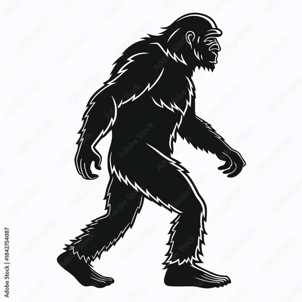 Fototapeta premium Vector illustration a black silhouette illustration of a bigfoot walking
