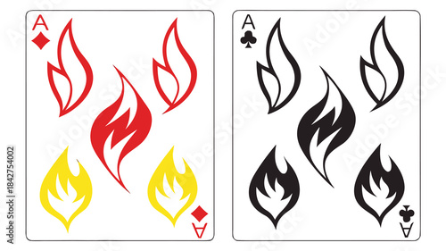 Vector illustration playing cards with flame designs on ace of diamonds and ace of spades