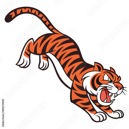 Vector illustration a cartoon tiger with an open mouth and aggressive posture