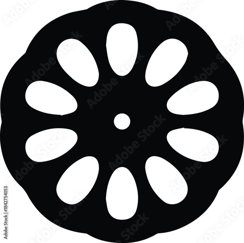 Minimalist black lotus root vegetable cross section silhouette vector icon